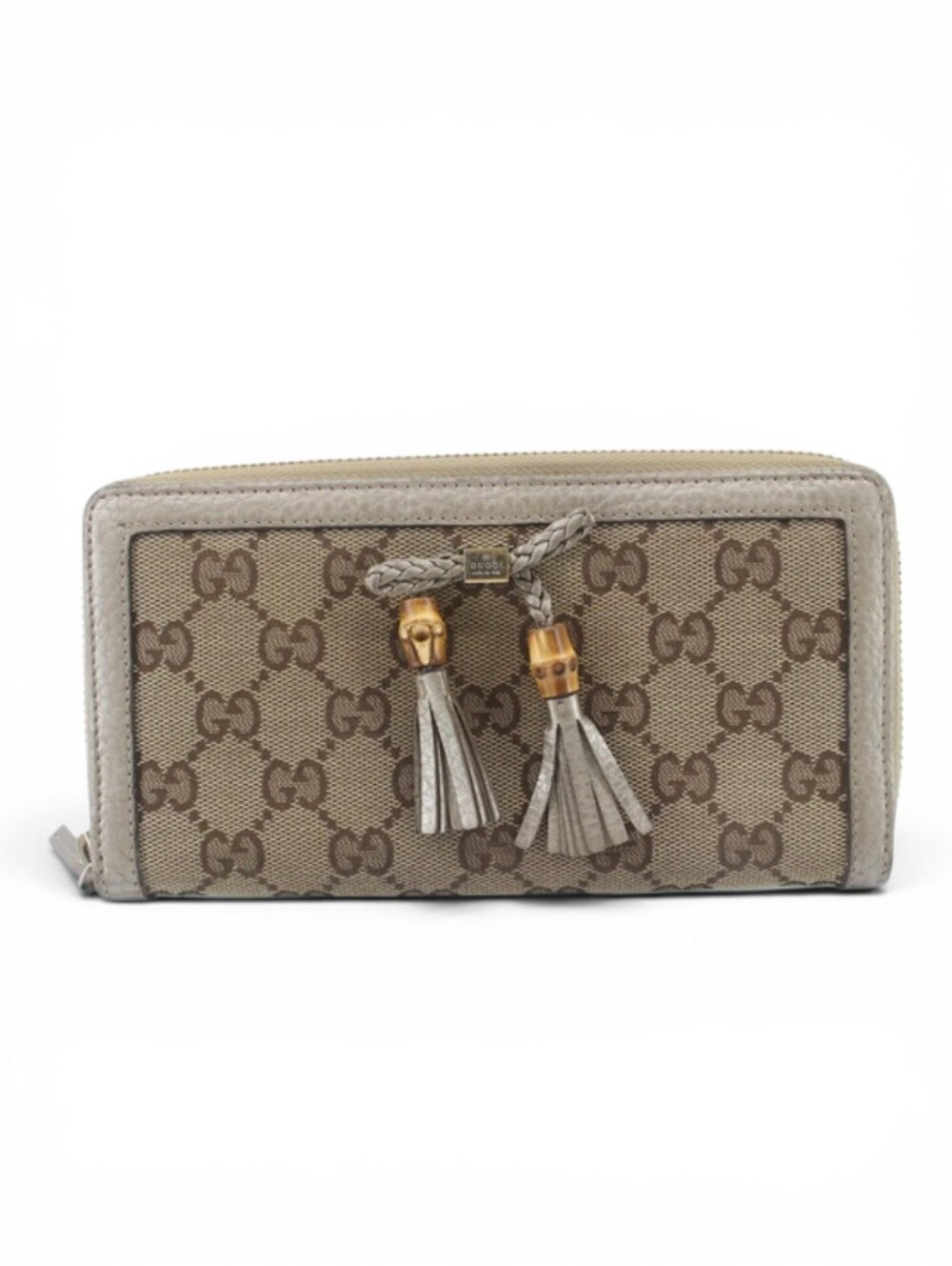Gucci GG Brown Monogram Canvas Wallet with Tassel Accents